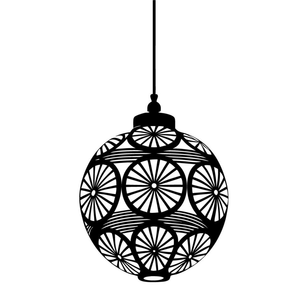 Ornate hanging christmas bauble with geometric circular pattern isolated on white background silhouette illustration vector