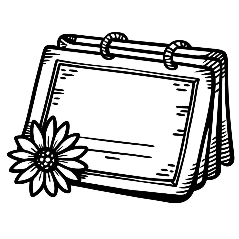 Hand drawn blank flip calendar with daisy flower vintage engraved sketch illustration isolated on white background vector