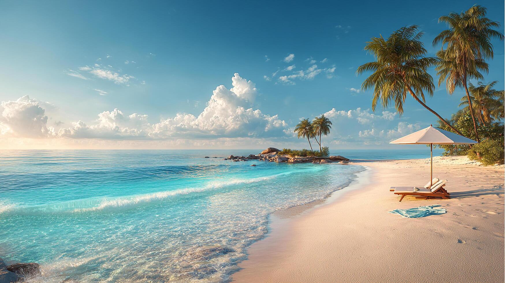 Tropical palm silhouettes above soft surf photo