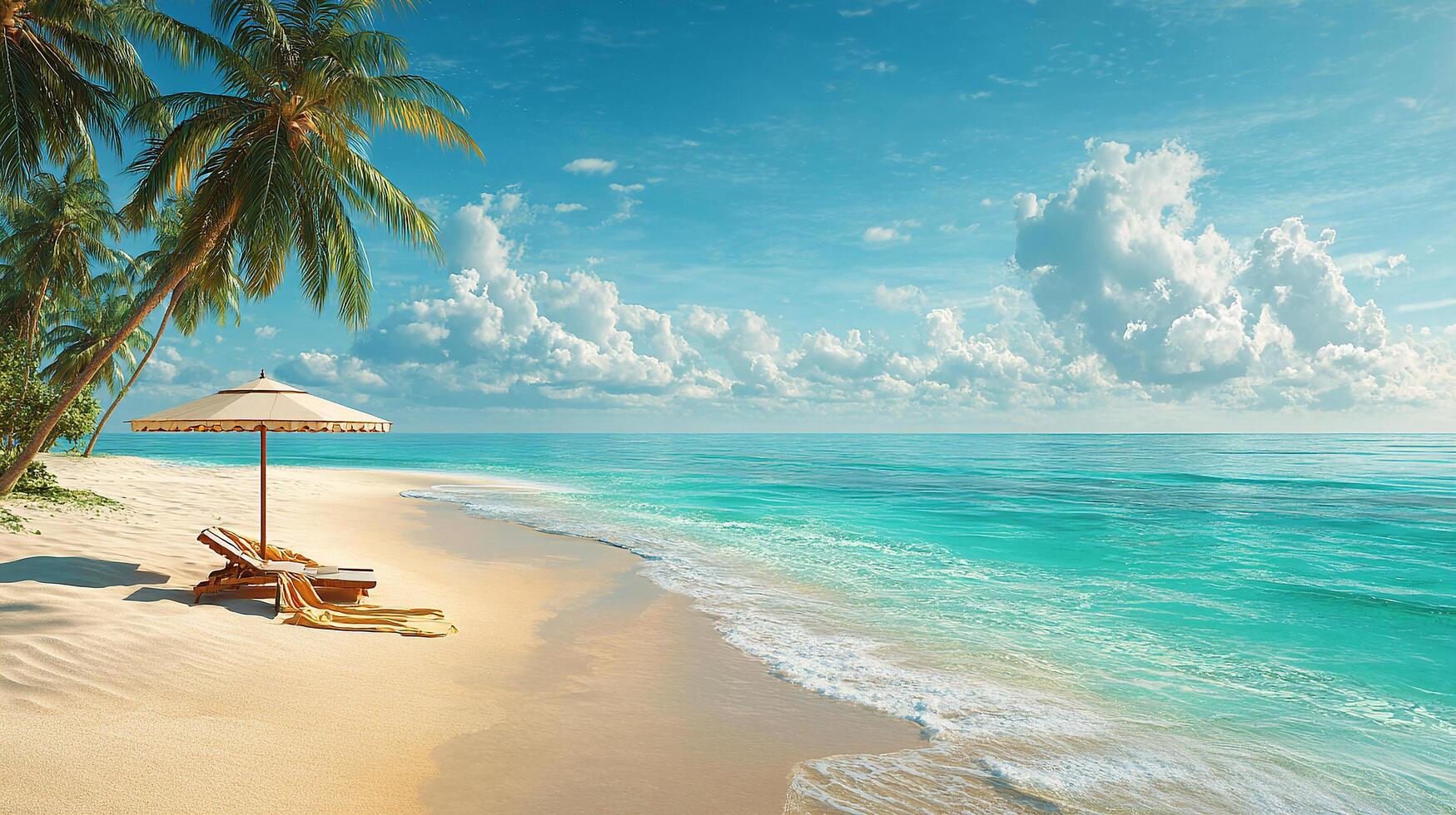 Wide sandy beach with calm waves photo