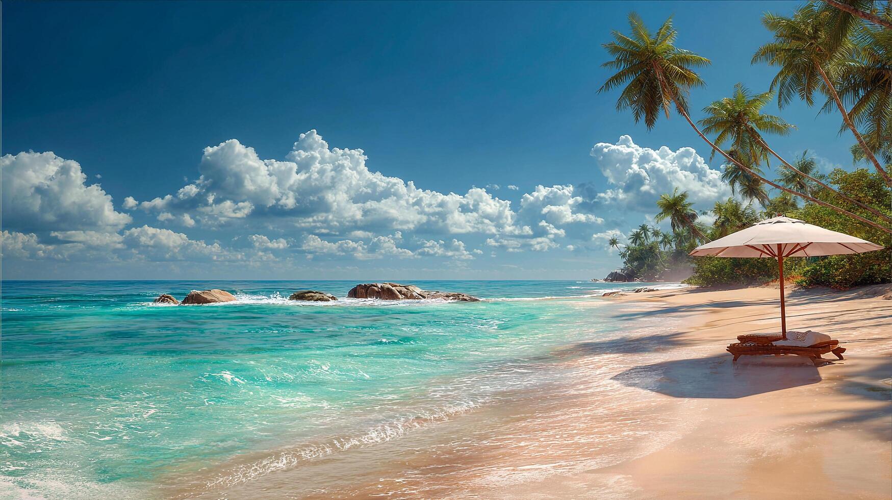 Crystal tide under palm tree shadows photo
