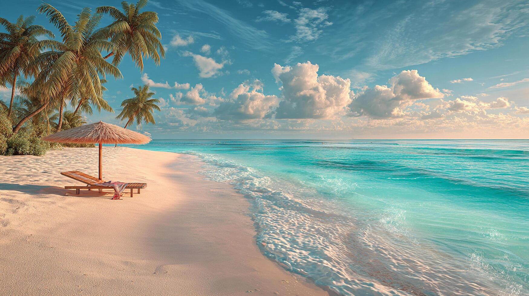 Vibrant beach water and palm details photo