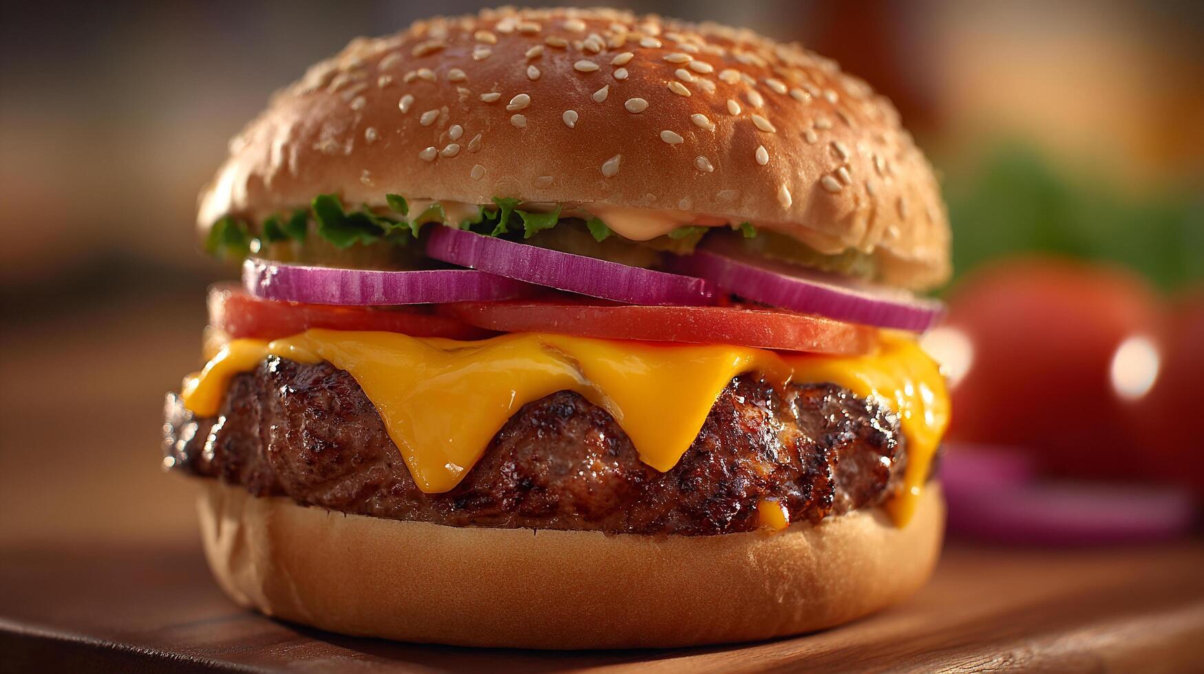 Stock food photography of cheeseburger with crispy lettuce photo