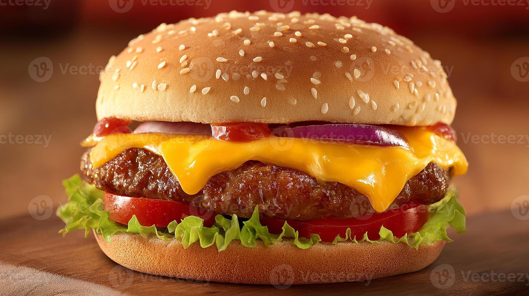 High resolution cheeseburger photography with fresh tomato slice photo