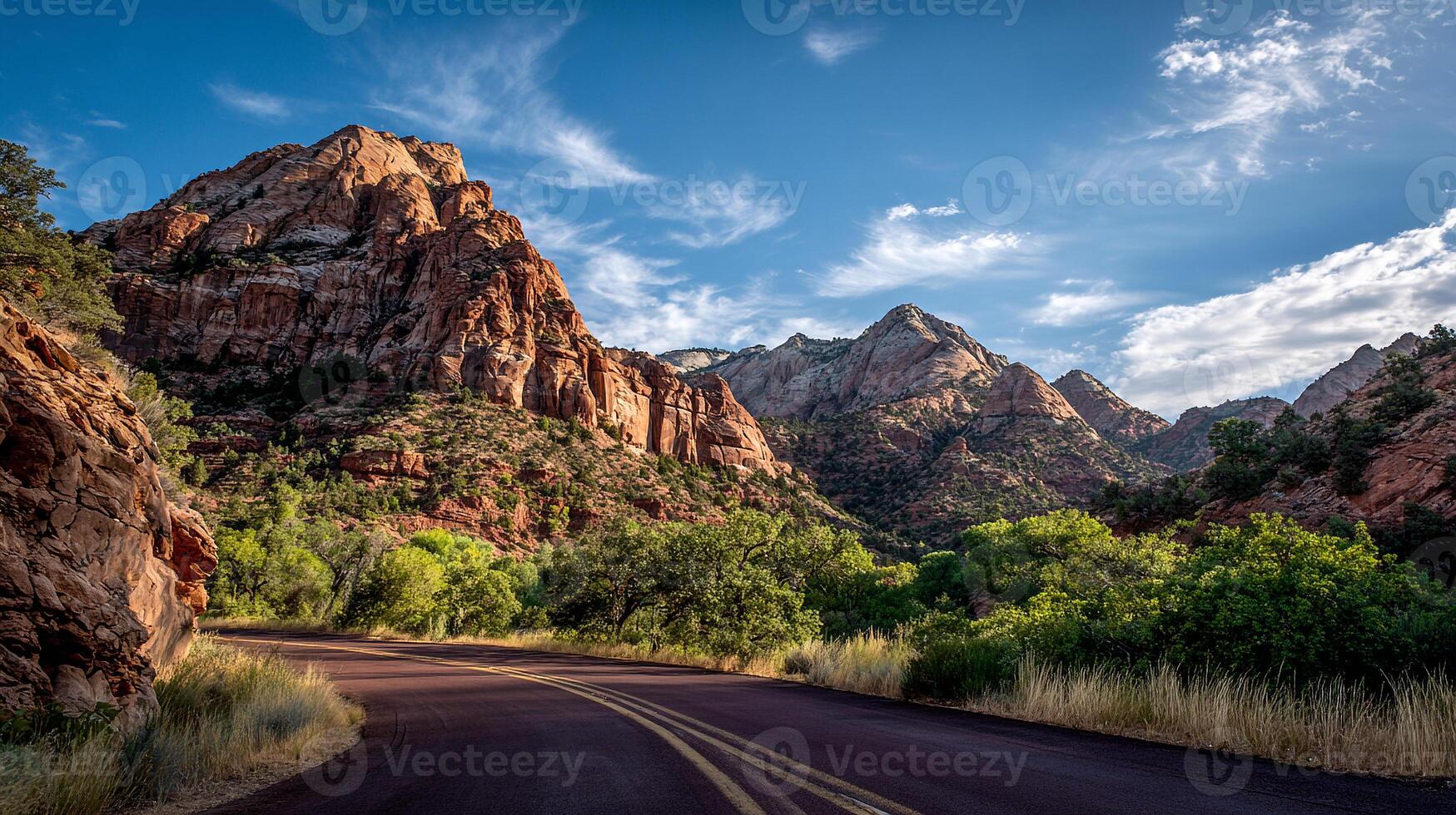 Peaceful countryside road photography in vivid natural scenery photo