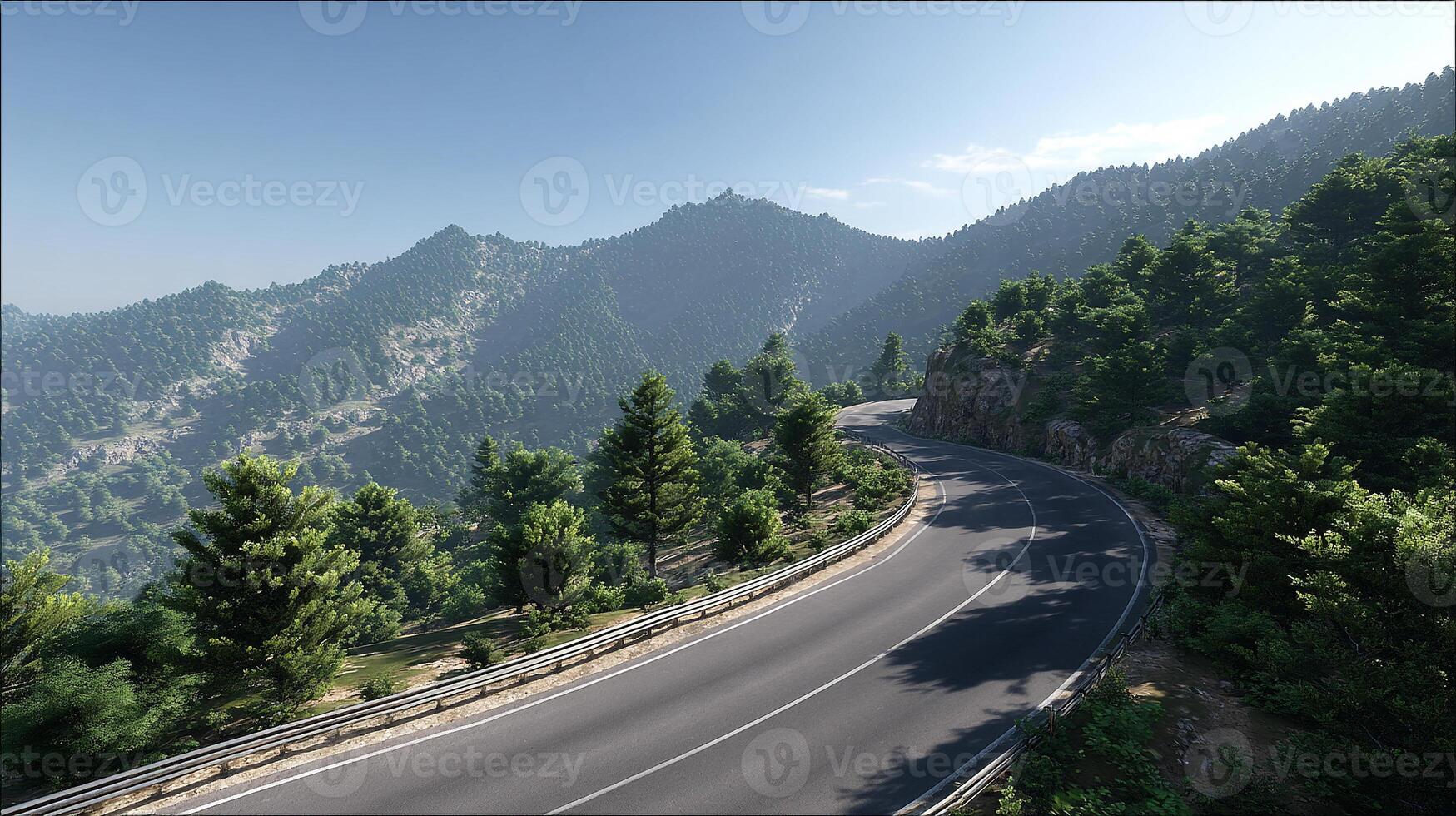 Road among trees and flowers photo in natural setting