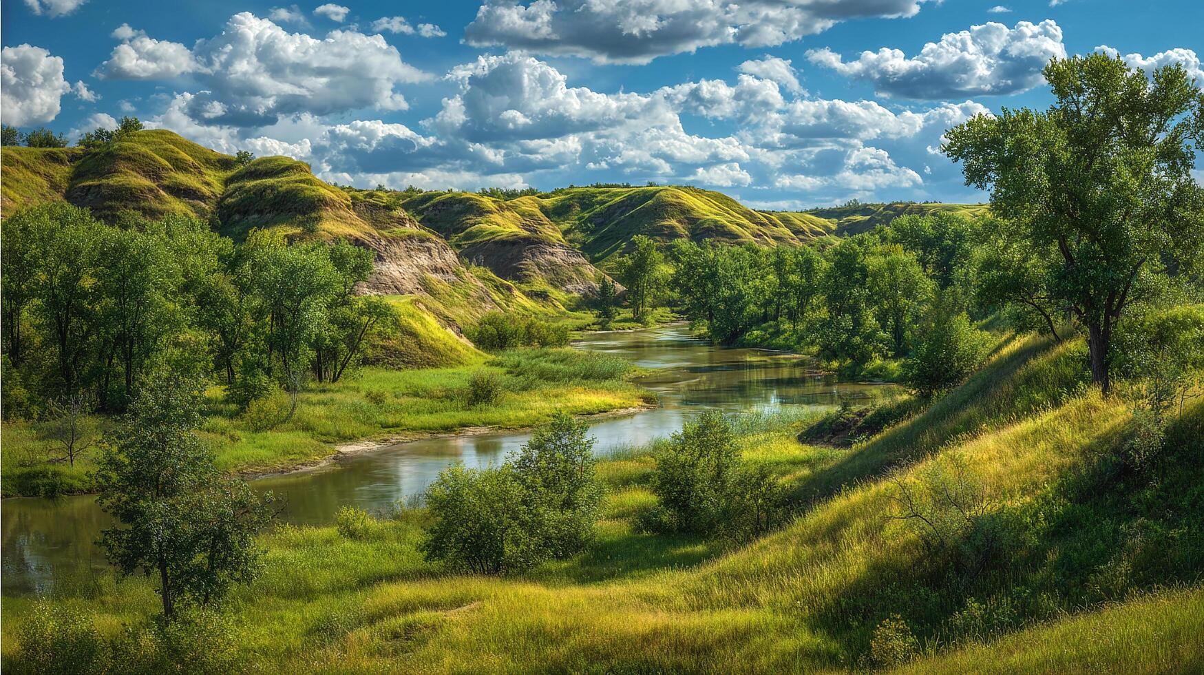 Bright summer meadow photography under clear blue skies photo