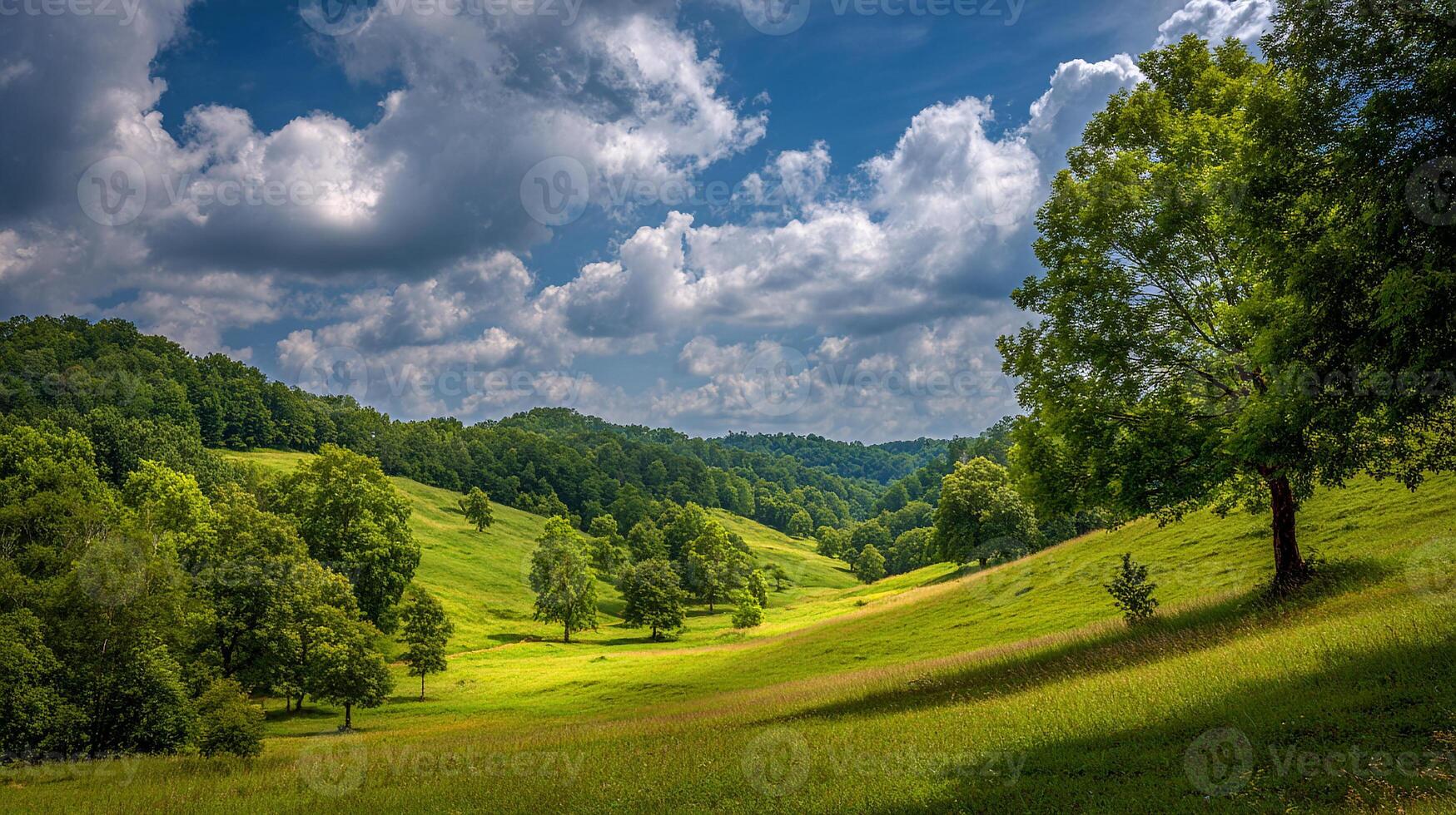 Photorealistic image of summer countryside with clear skies photo