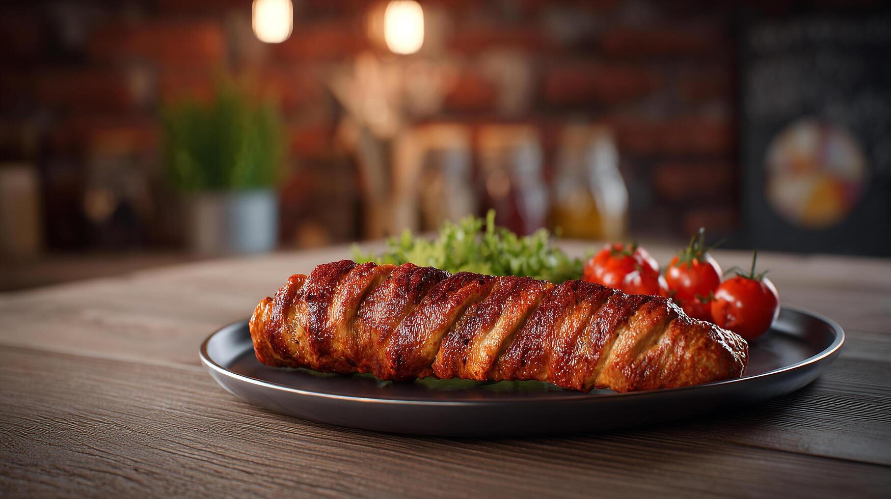 Fresh kabab cooked to perfection with bright garnish photo