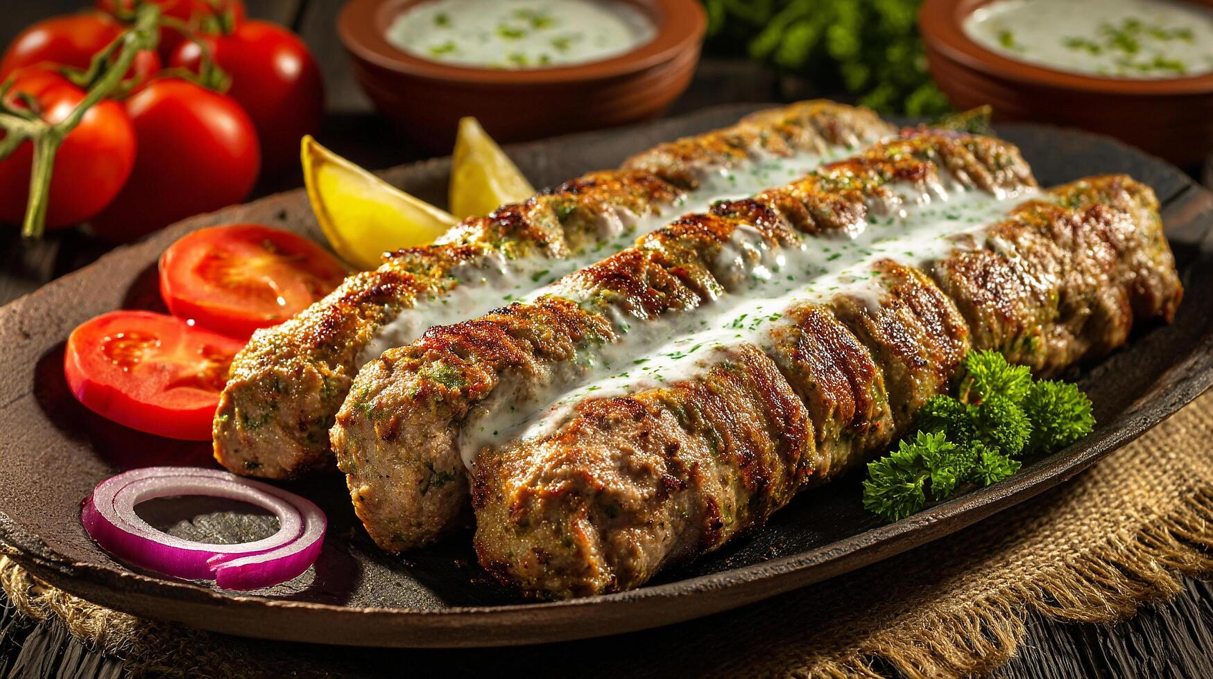 Grilled fresh kabab with delicious meat texture photo