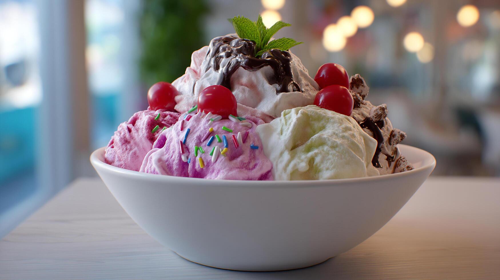 Topped scoops with soft creamy photography photo