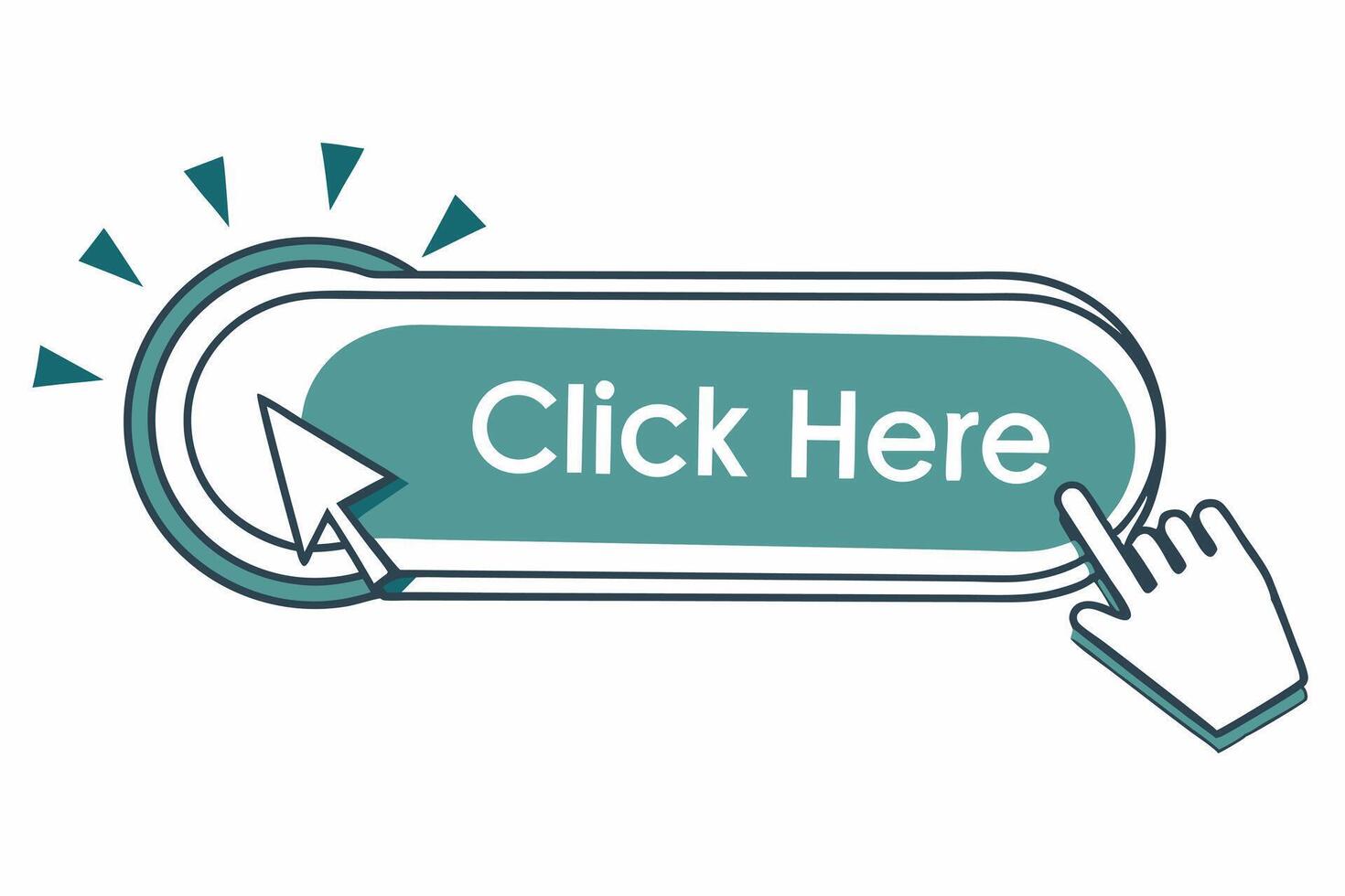 Click Here Button with Click cursor. button website design. Click button. Modern action button with mouse click symbol. Computer mouse cursor or Hand pointer symbol vector