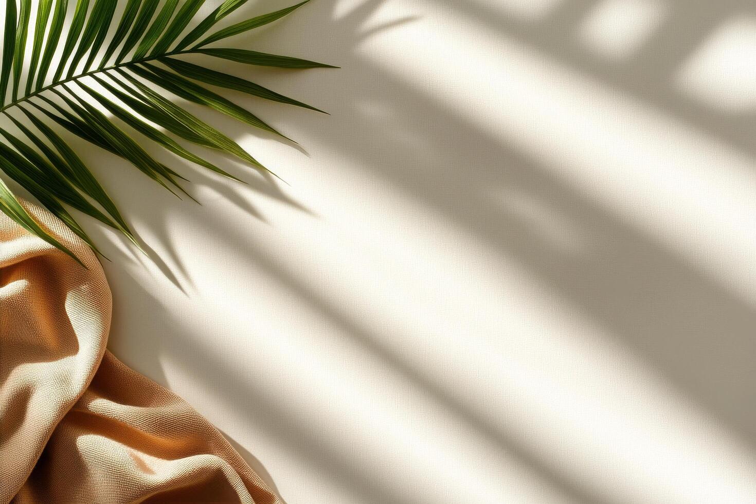 Shadows Cast by Palm Leaves Create a Stunning Pattern on a Light Wall During Daytime. photo