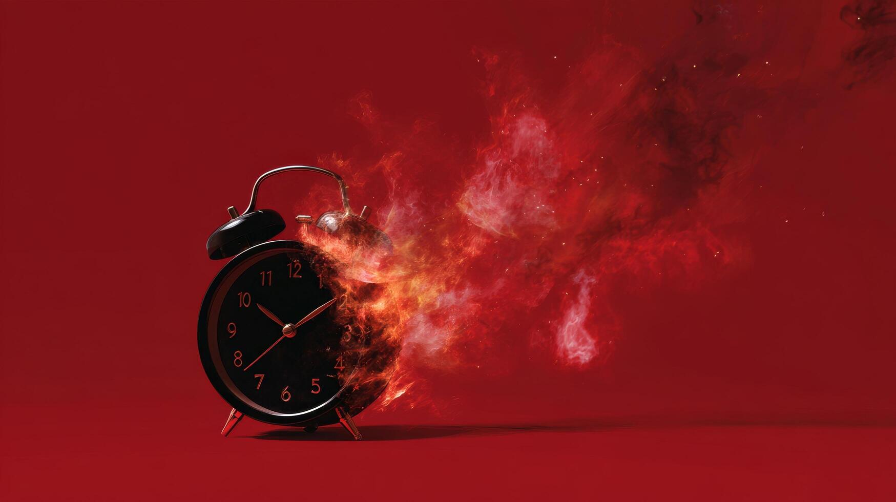 Clock Bursts Into Flames Against a Red Background Conveying Urgency and the Passage of Time photo