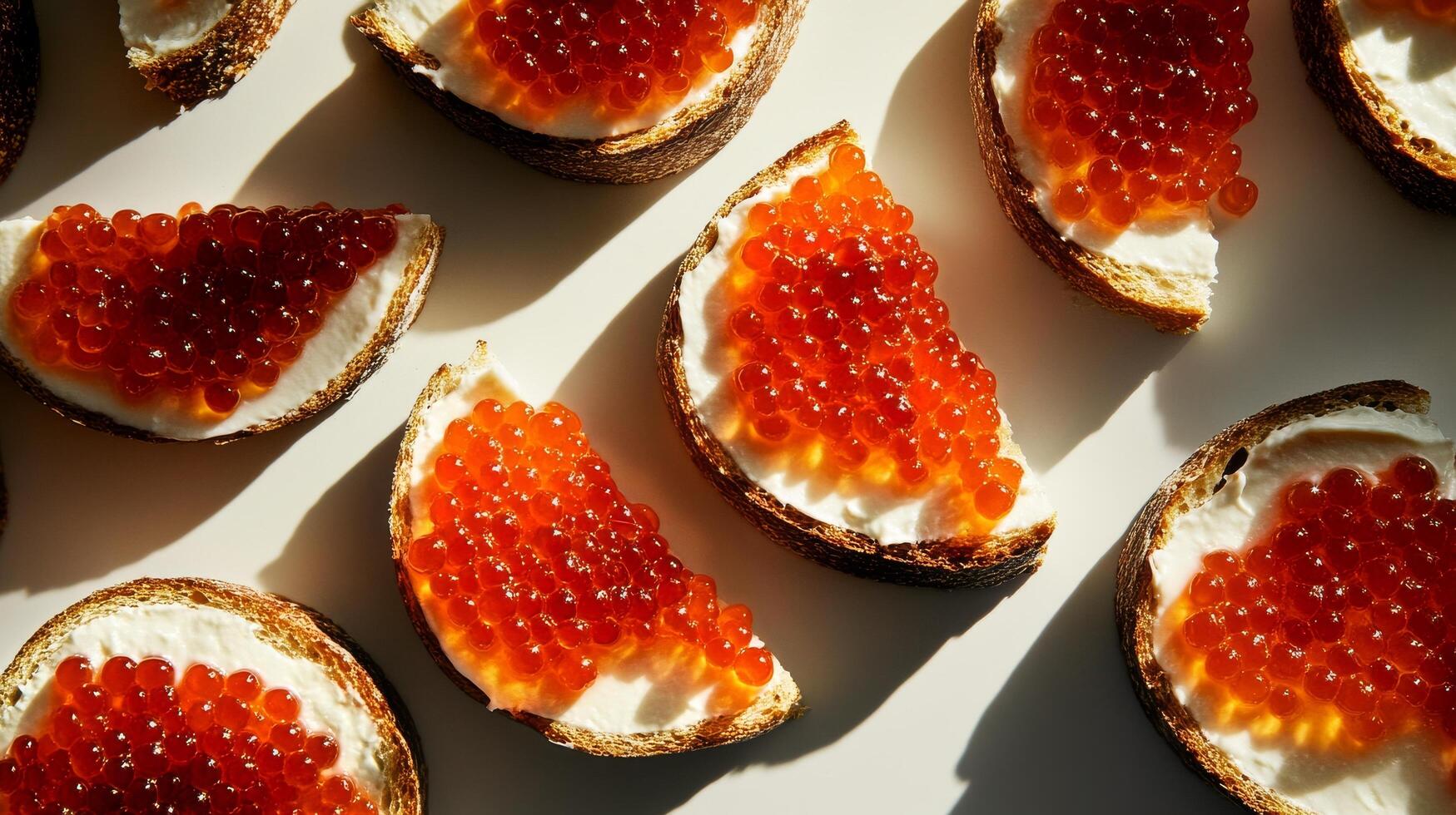 Delicious Toast Topped With Creamy Spread and Vibrant Fish Roe in Bright Lighting. photo