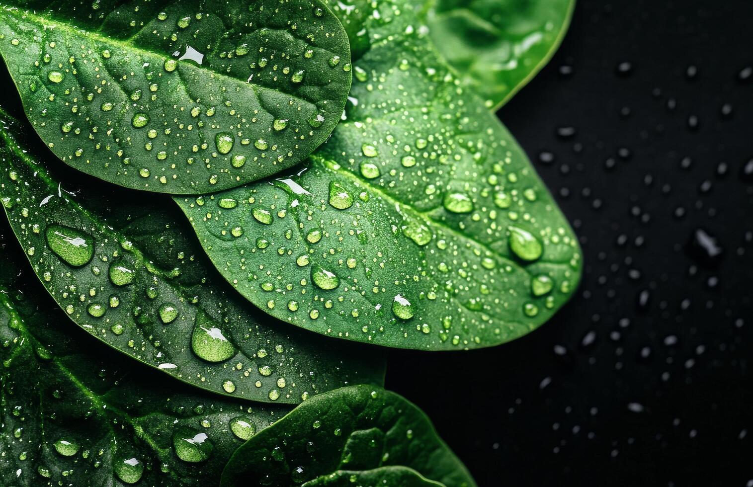 Close-up of Fresh Spinach Leaves With Water Droplets Shining in Natural Light photo