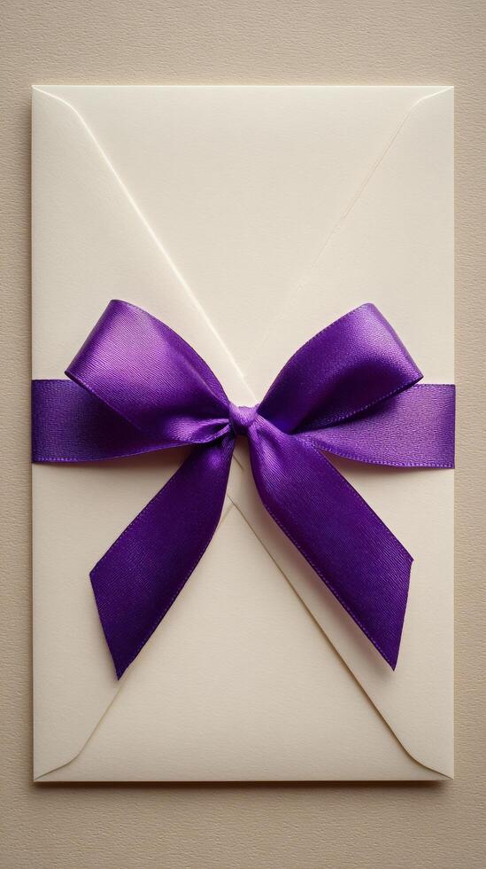 Elegant Envelope With Purple Ribbon Bow for Special Occasion or Event photo