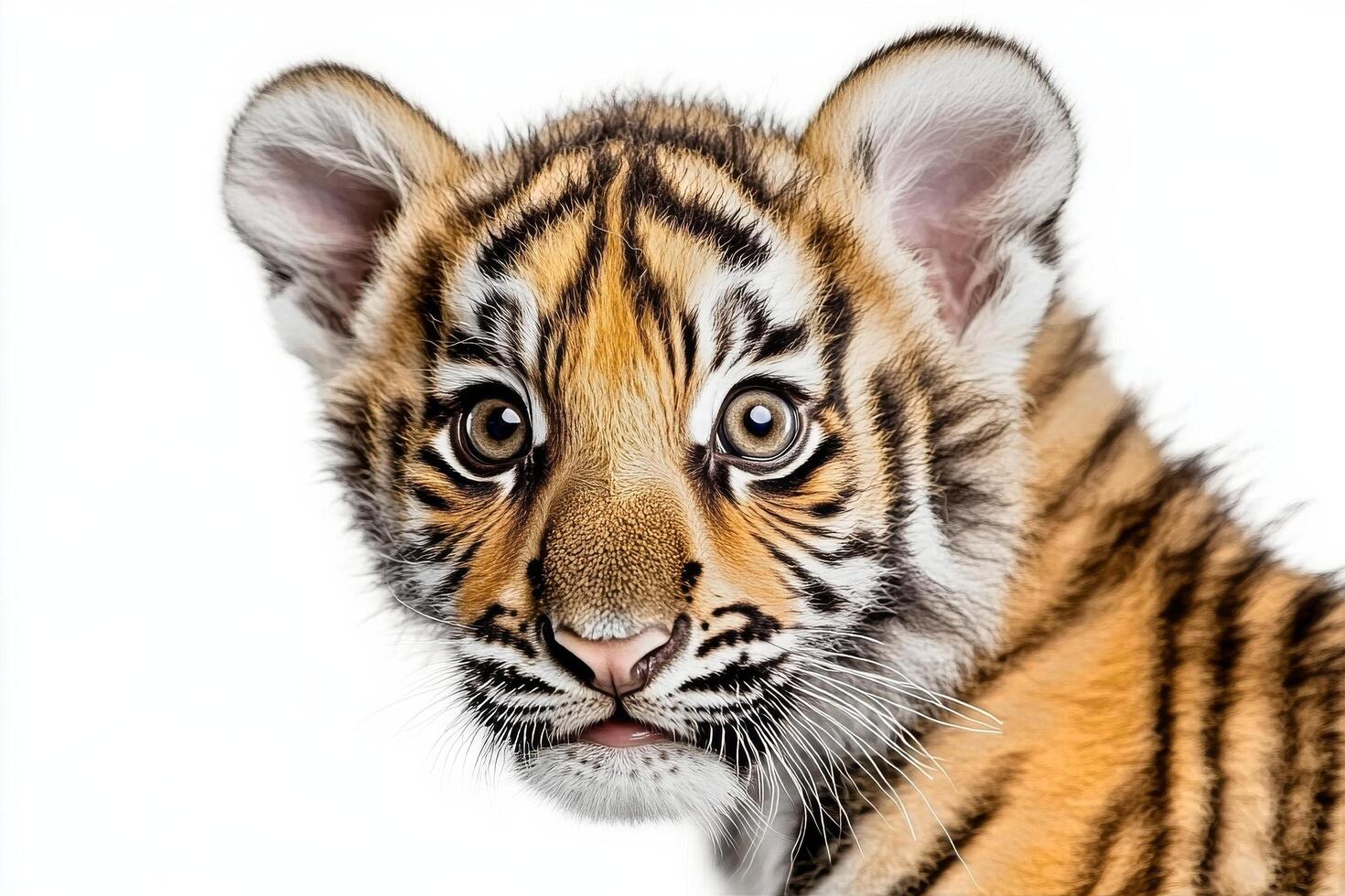 Close up of a Young Tiger With Vivid Fur Details Against a Plain Background photo