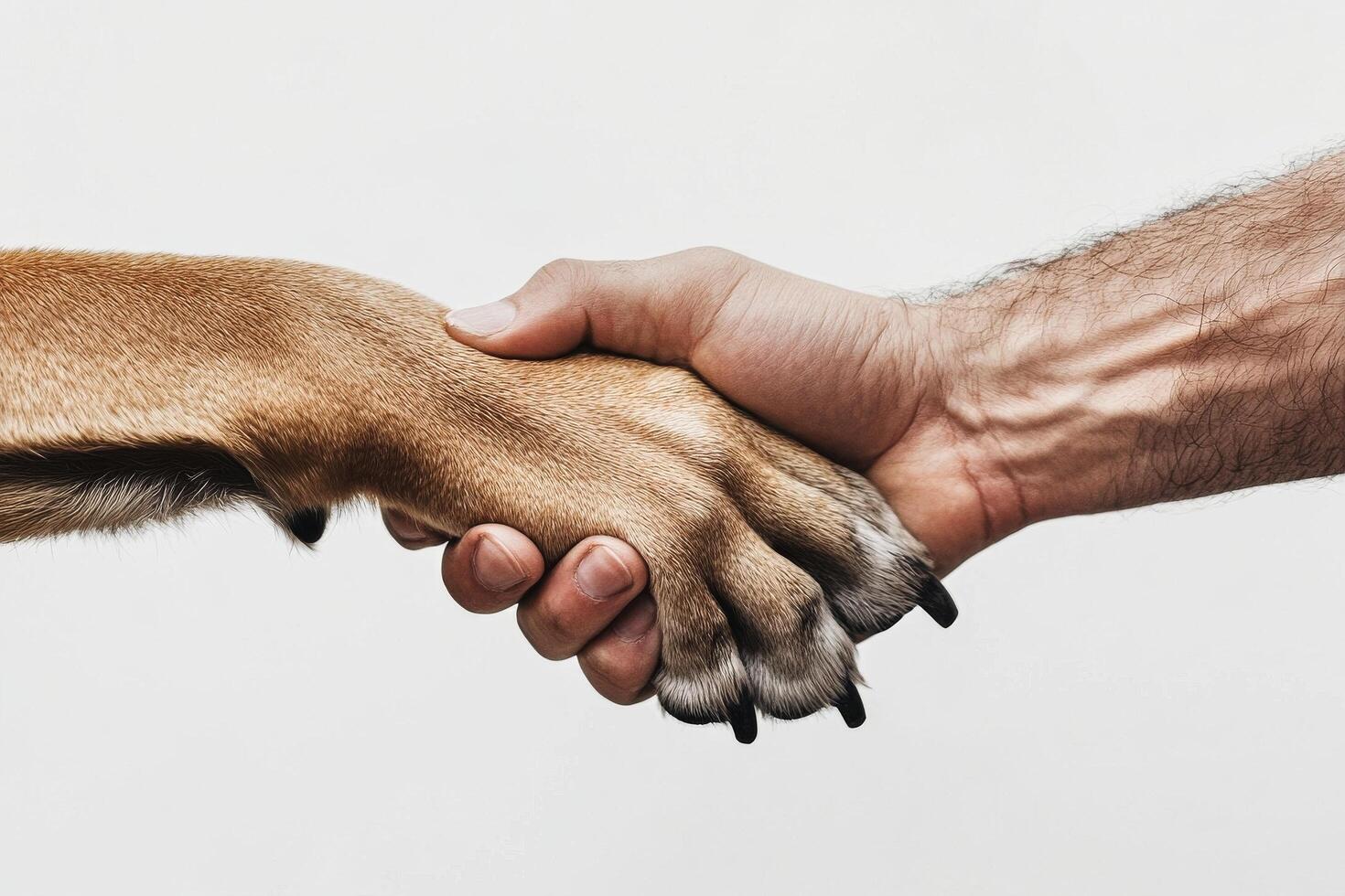 Dog and Human Sharing a Handshake in a Simple Indoor Setting During the Day. photo