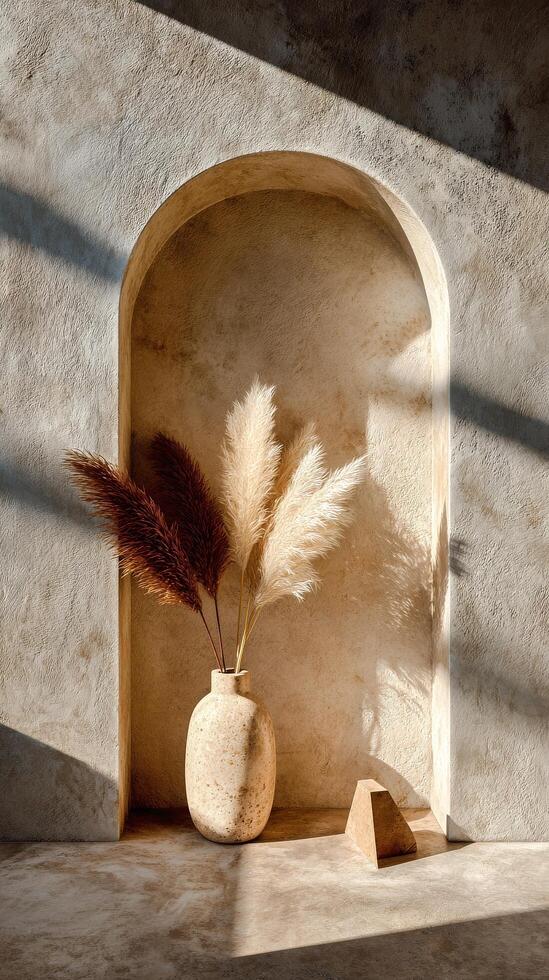 Stylish Arrangement of Pampas Grass in a Minimalist Vase on a Light Background. photo