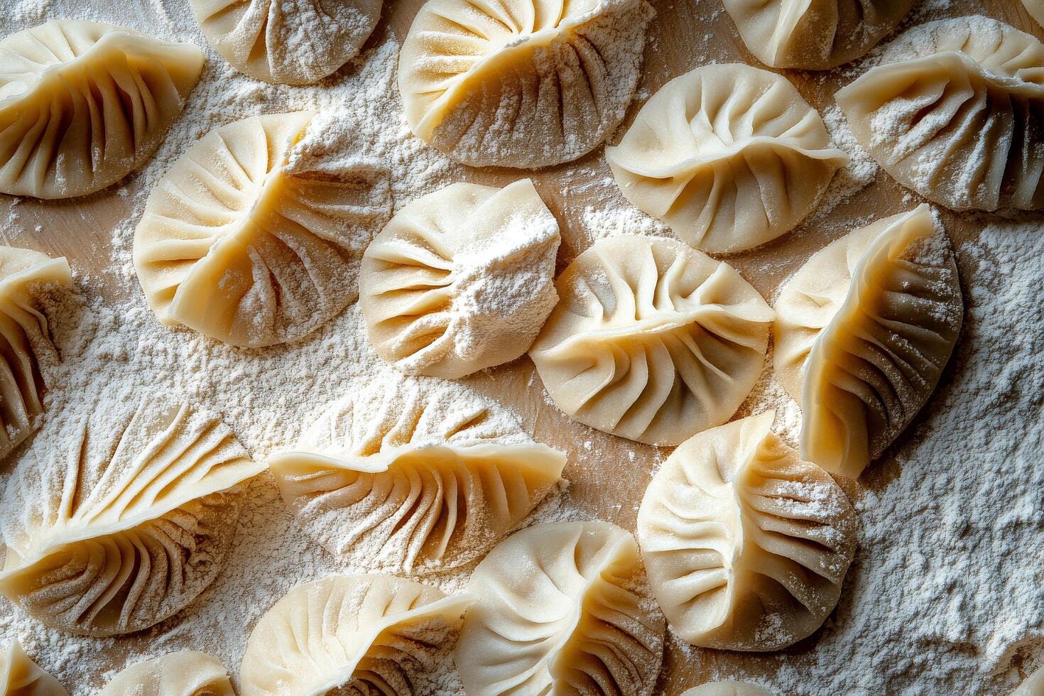 Dumplings Prepared on a Floured Surface in a Cozy Kitchen Setting During the Morning photo