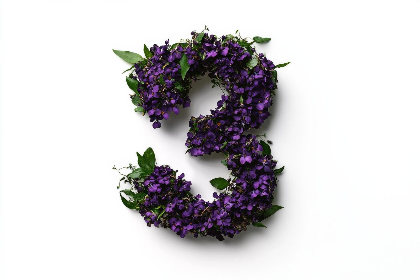 Beautiful Floral Arrangement Forming the Number Three on a Simple Background. photo