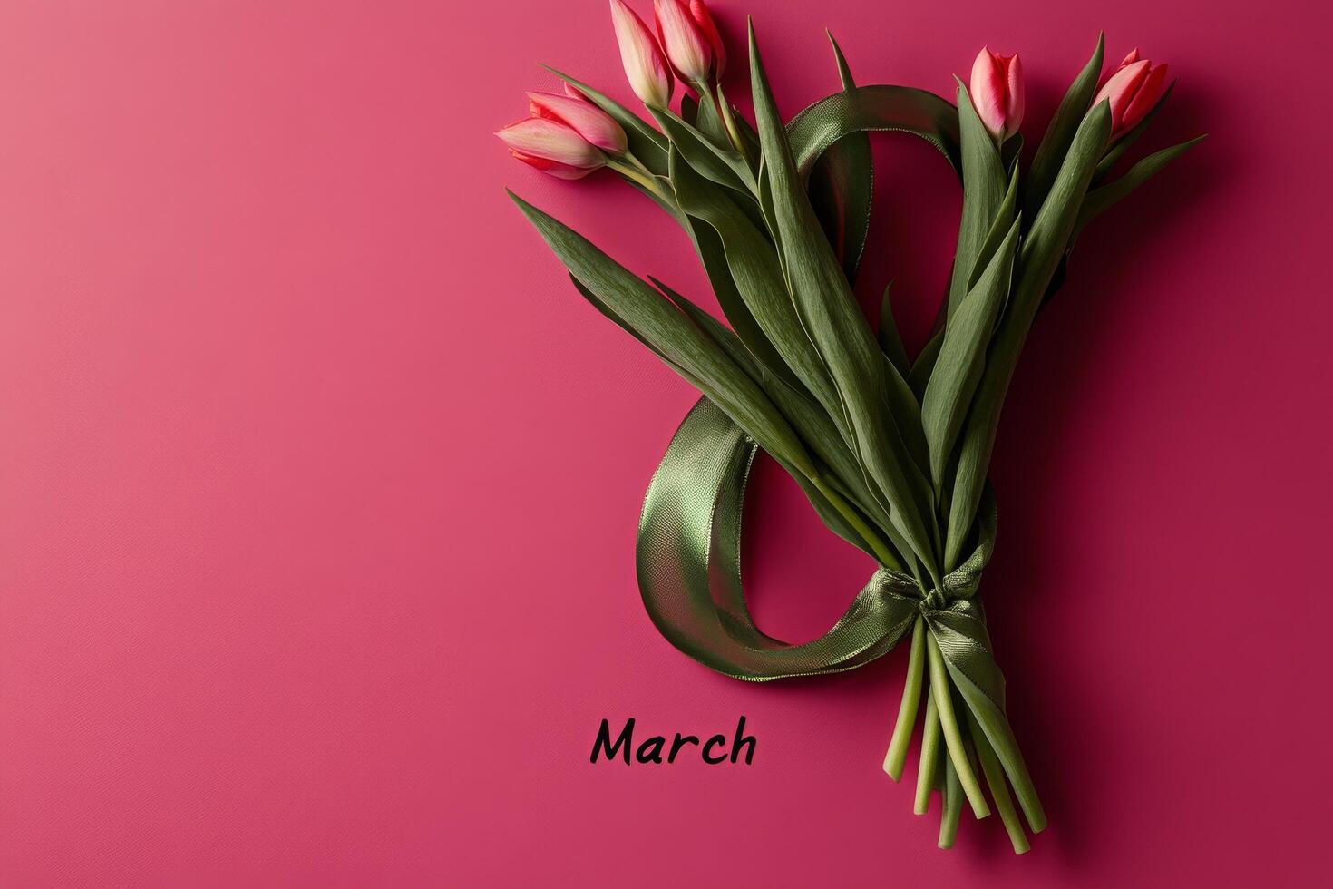 Colorful Bouquet of Tulips With Pink Background Celebrating the Arrival of March photo