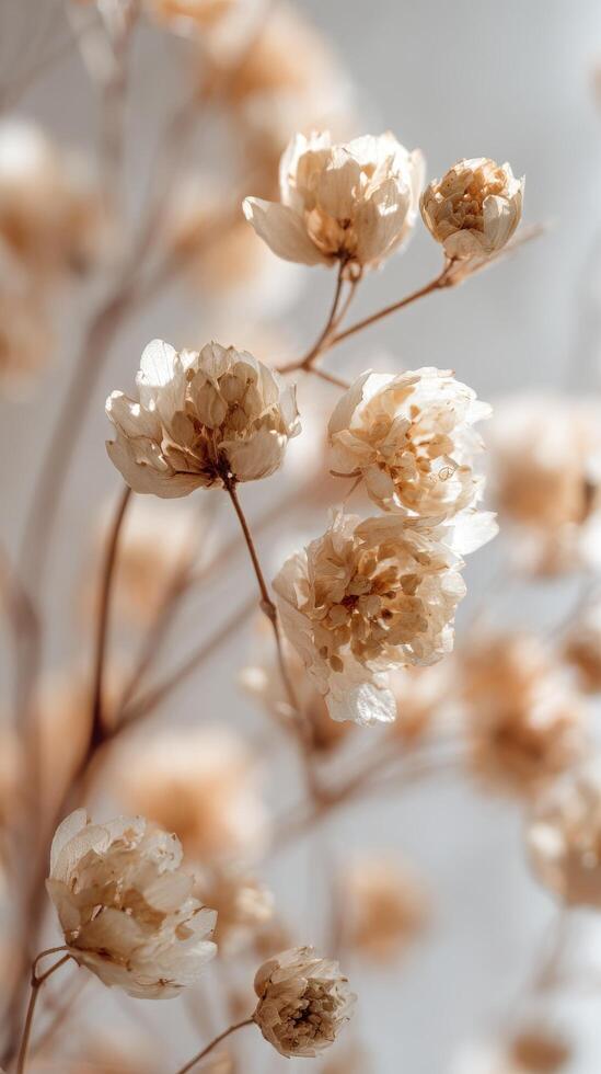 Dried Flowers in Soft Light Create a Serene Atmosphere in Interior Decor. photo