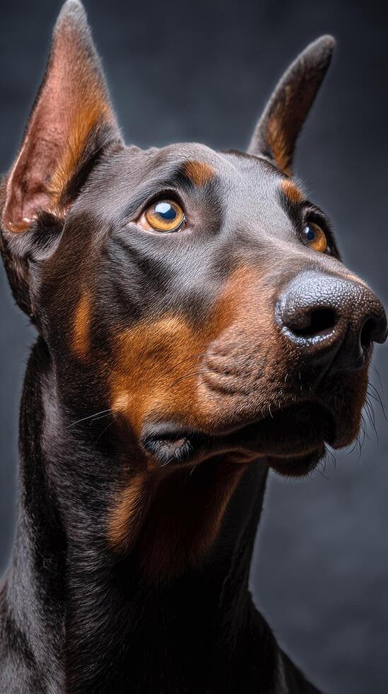 Doberman Dog With Striking Features and Attentive Expression Captured in a Studio Setting photo