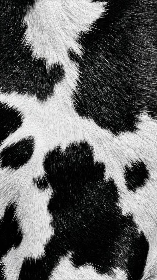 Close View of Black and White Cowhide Showing Unique Pattern and Texture in Rural Environment photo