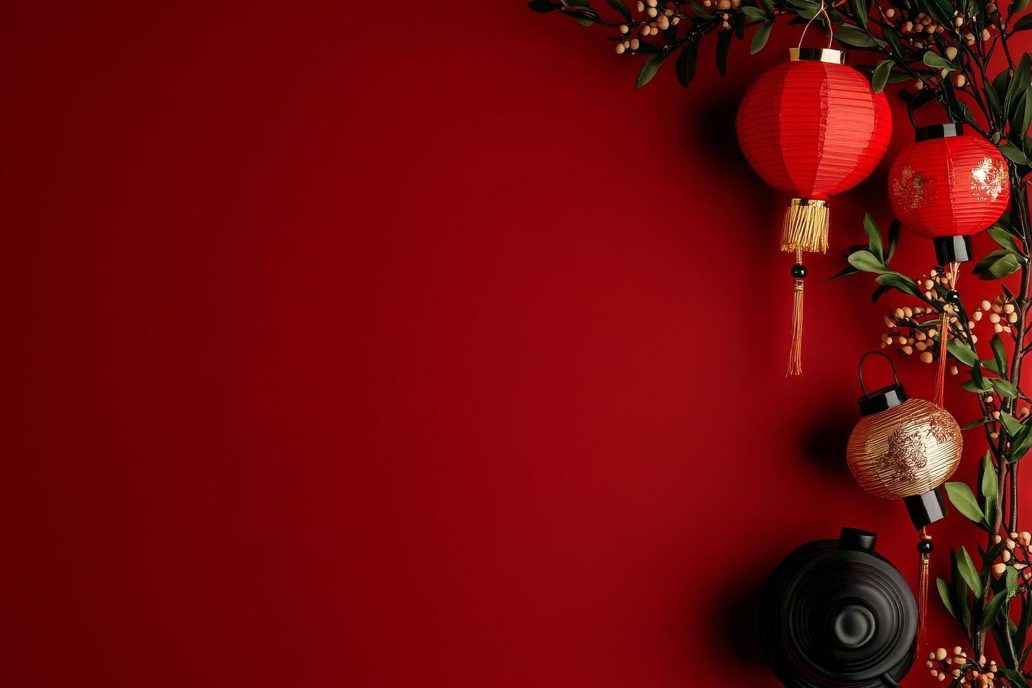 Decorative Red Lanterns Paired With Green Foliage Create a Festive Atmosphere for Celebrations. photo