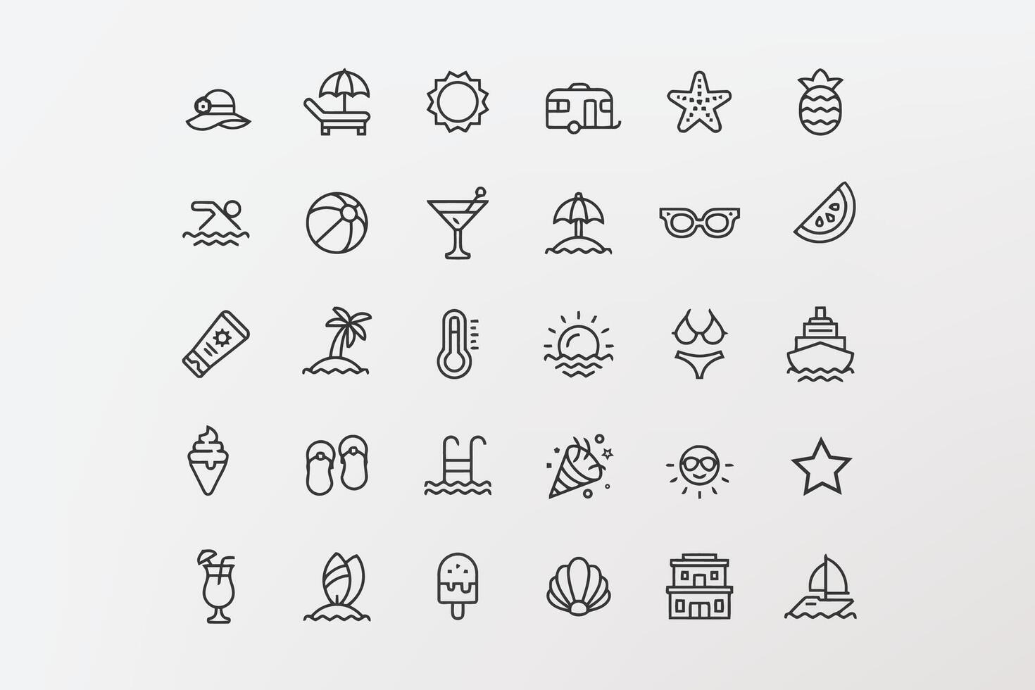 a set of line icons for summer vacation vector