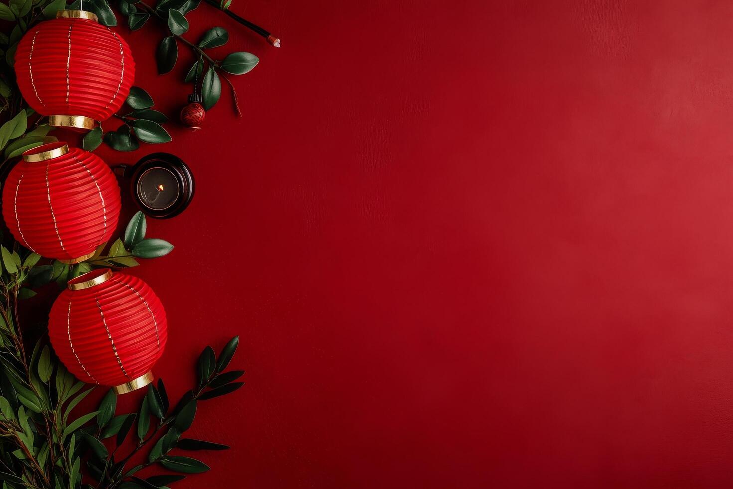 Decorative Red Lanterns Paired With Green Foliage Create a Festive Atmosphere for Celebrations photo