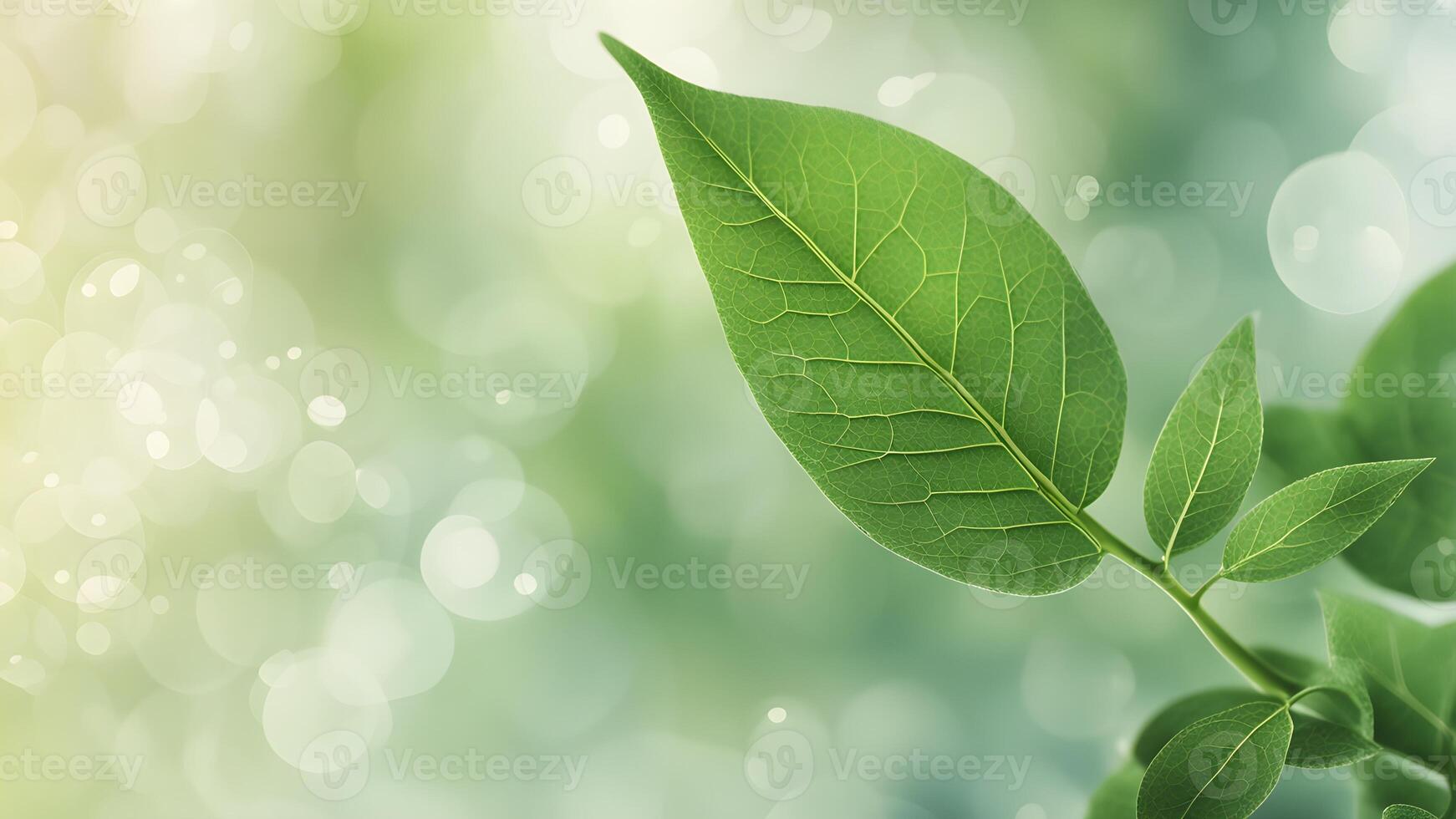 Close-up of vibrant green leaves with a bokeh background, ideal for nature, spring, and eco-friendly designs. photo