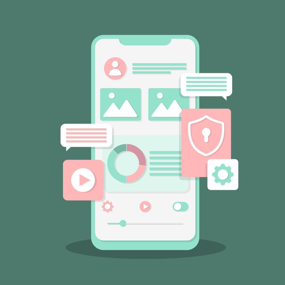Smartphone interface with various features vector
