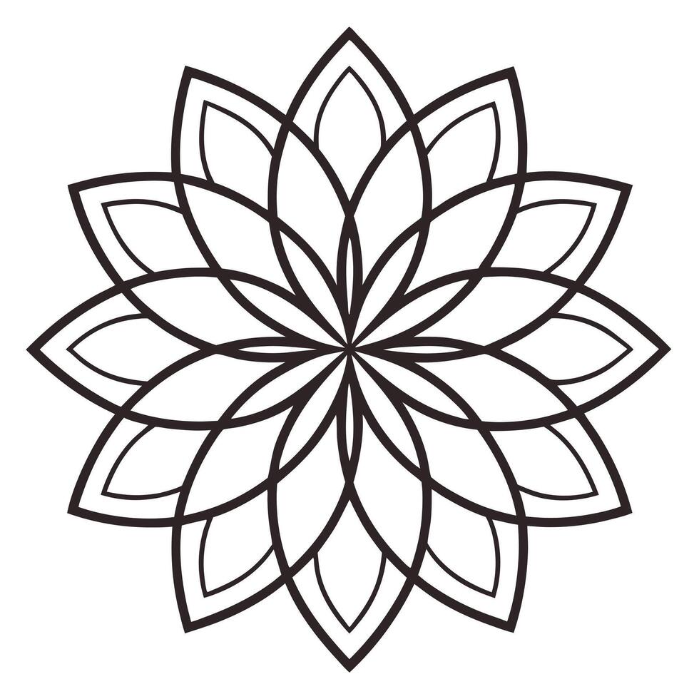 Geometric flower mandala with symmetrical petal design creates an intricate pattern, transparent background vector