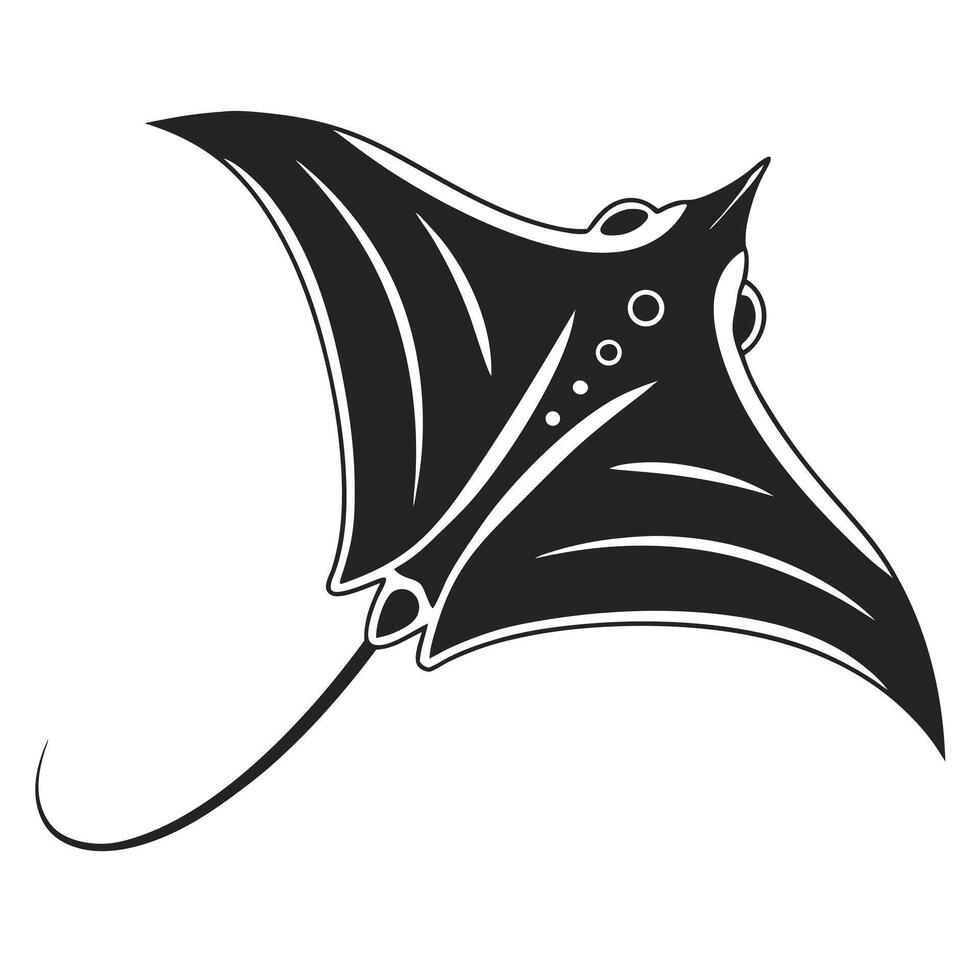 A black and white illustration of a stingray vector