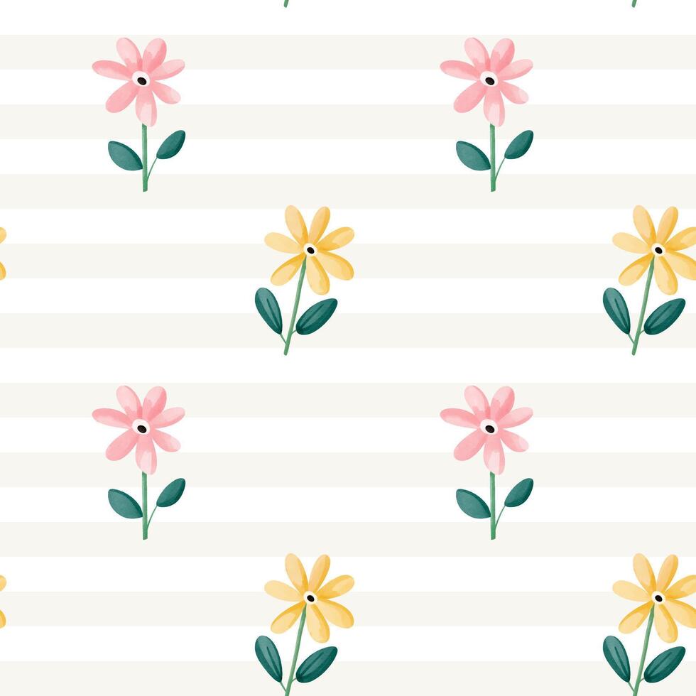 Seamless watercolor pattern with summer flowers in cute style. Fabric, wrapping paper, summertime decoration vector