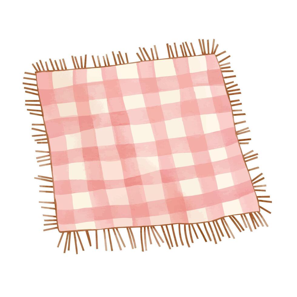 Watercolor pink blanket for relaxed summer compositions, outdoor scenes. Hand drawn illustration vector