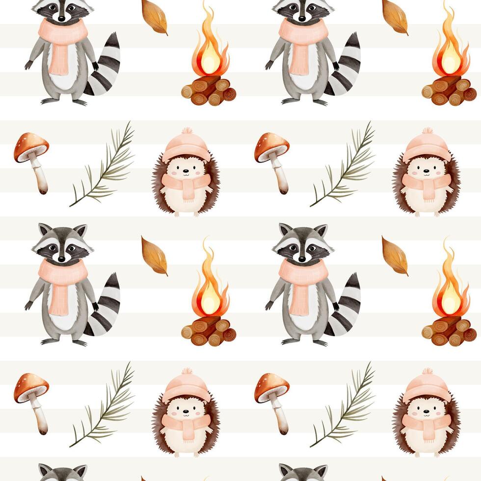 Raccoons and hedgehogs pattern vector