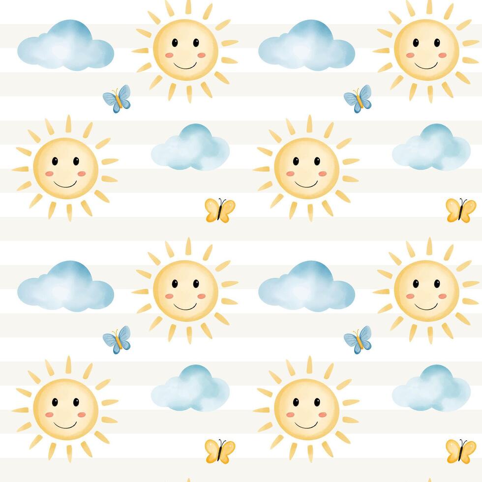 Colorful sun and cloud pattern vector