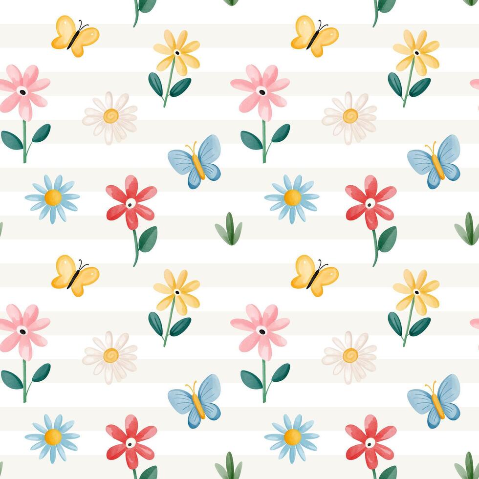 Floral pattern with butterflies and flowers vector