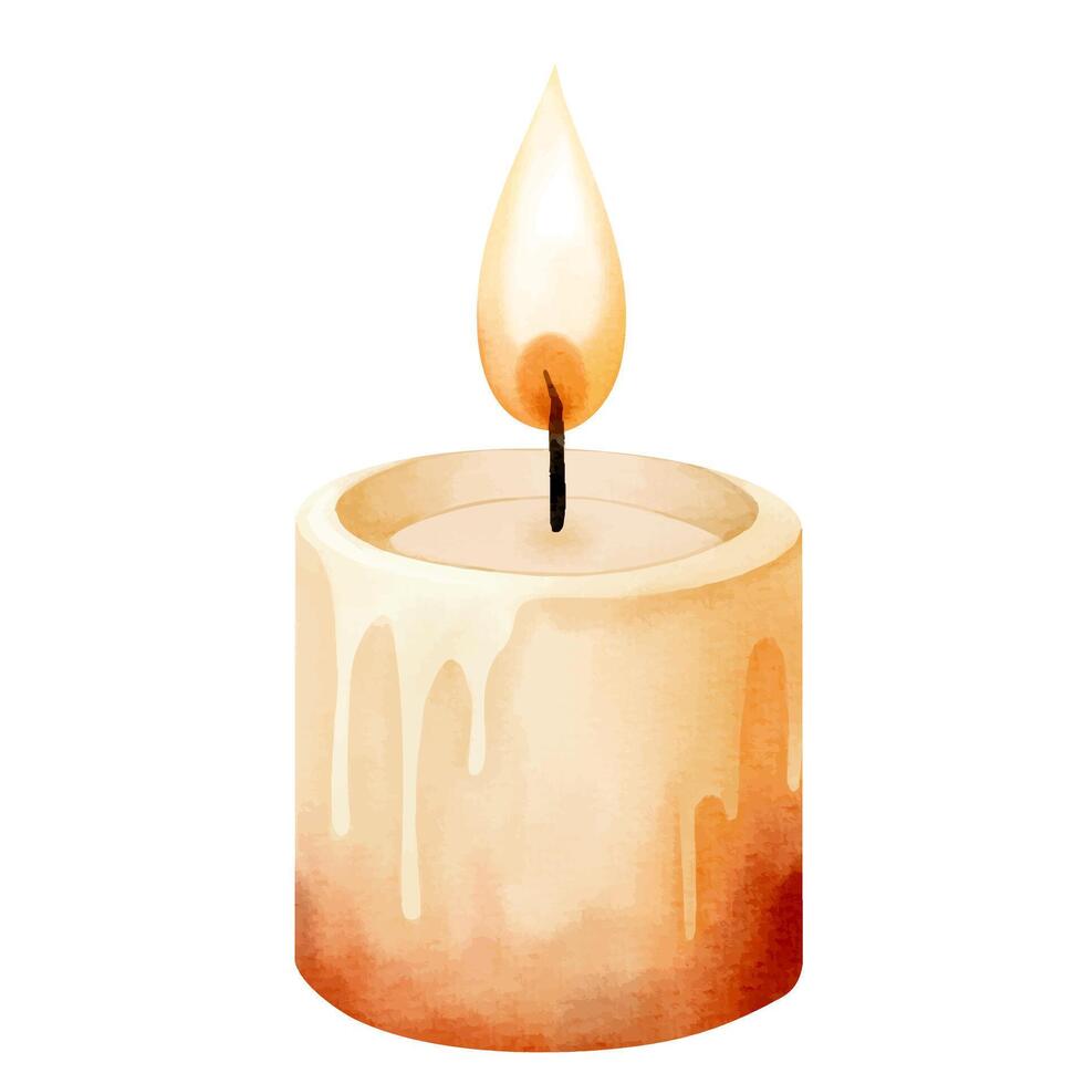 Burning candle watercolor illustration for calm and rustic scenes vector