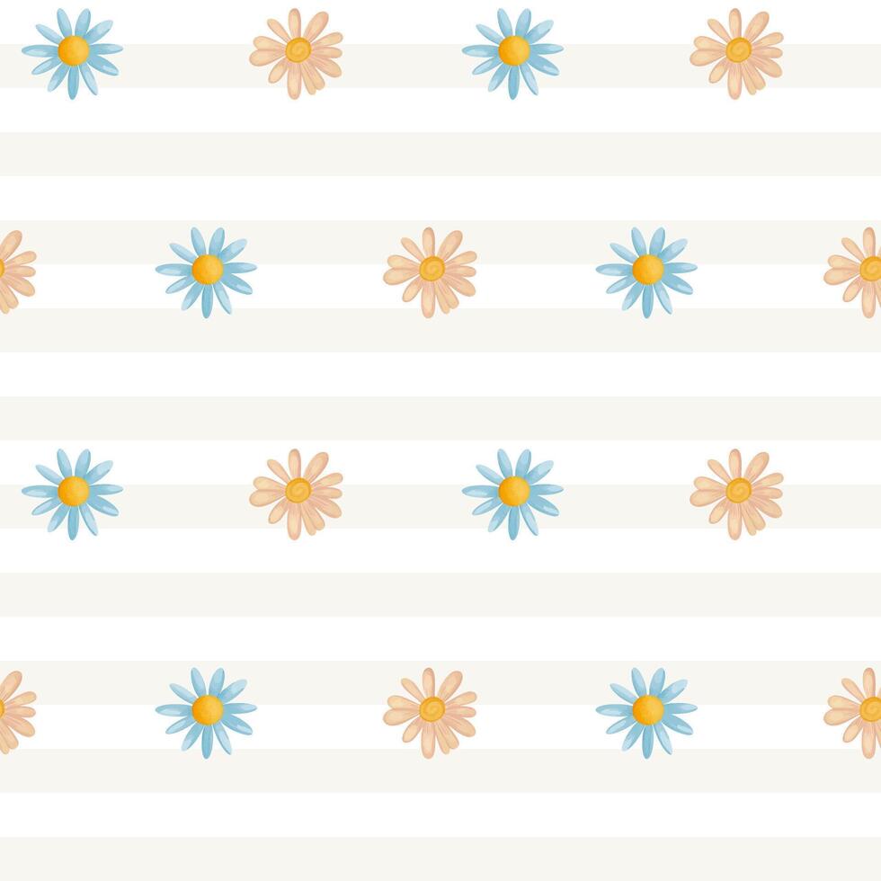 Seamless watercolor pattern with daisy in cute style. Fabric, wrapping paper, summertime decoration vector