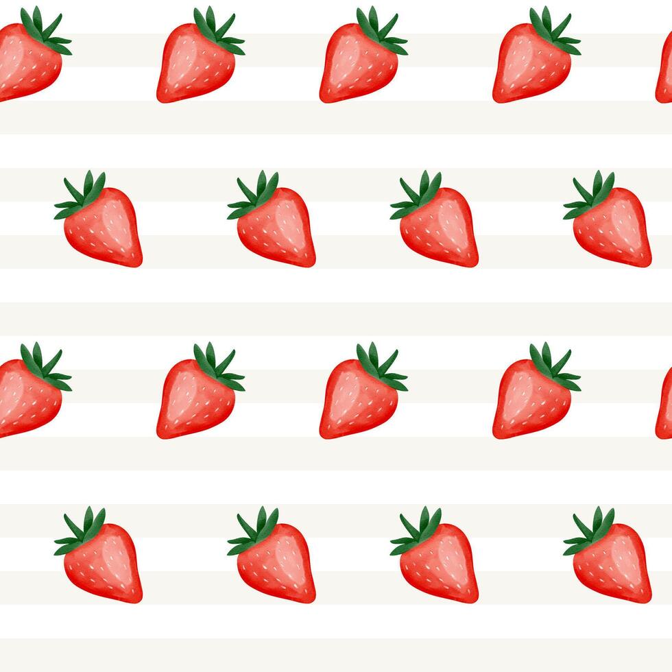 Seamless watercolor pattern with cute strawberries for summer fabric, wrapping paper, prints and summertime design. vector