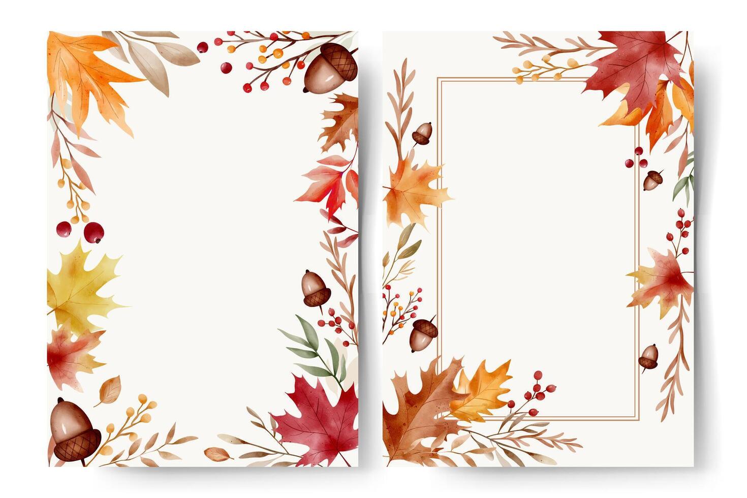 Watercolor autumn leaves frames with text space. Hand painted fall foliage border for cards and invitations vector