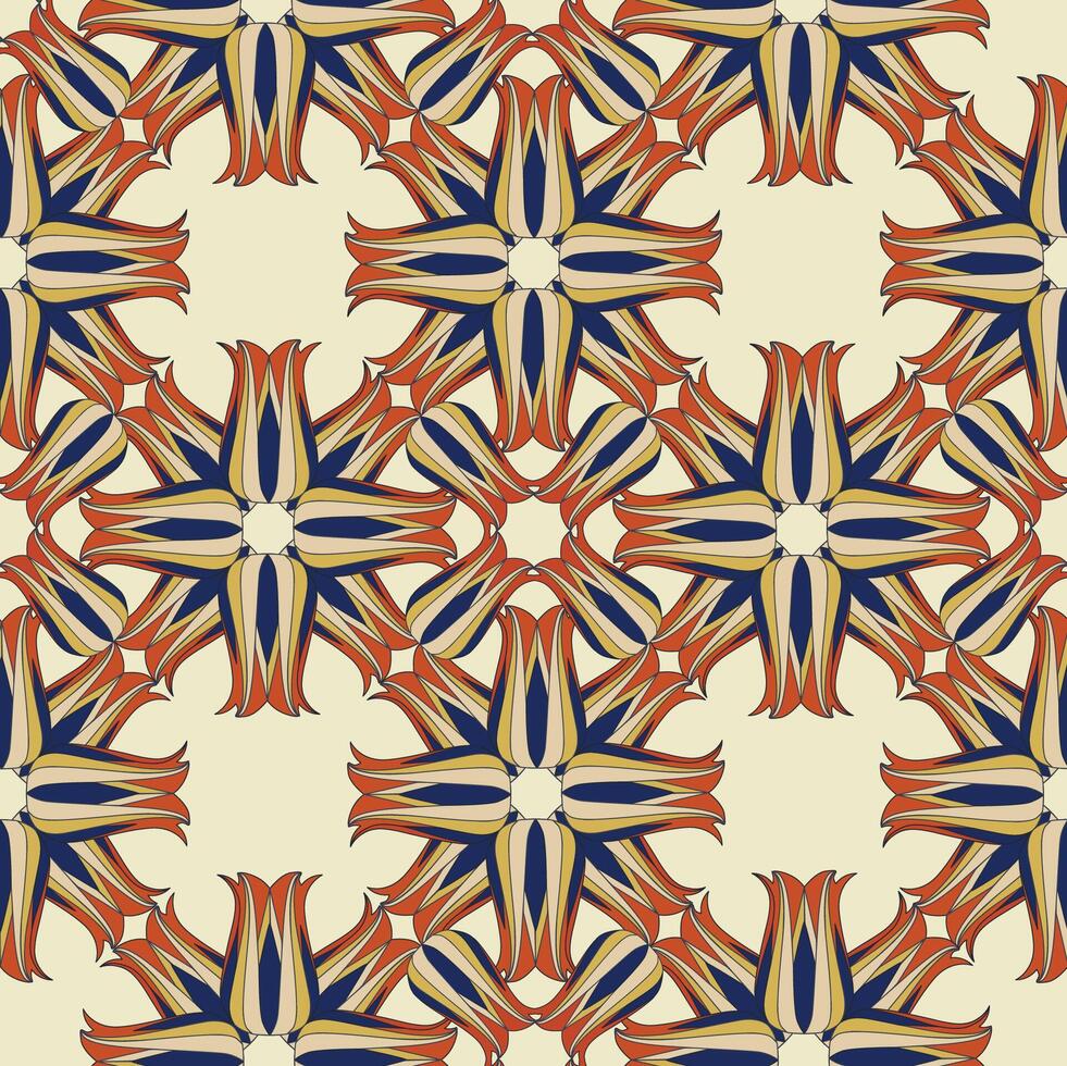 Floral seamless pattern with flourish ornament in 1920s graphic design style. Artistic abstract vintage geometric diagonal structure asian tribal ornamental texture. vector