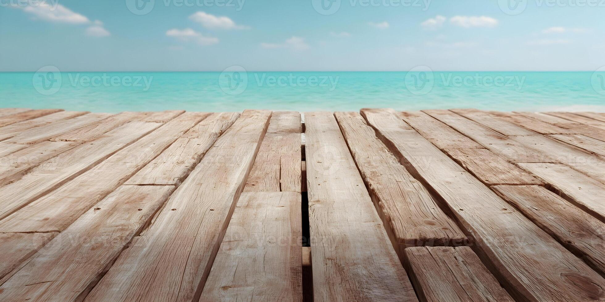 Beach Wooden Deck Turquoise Ocean Summer Day Background photo