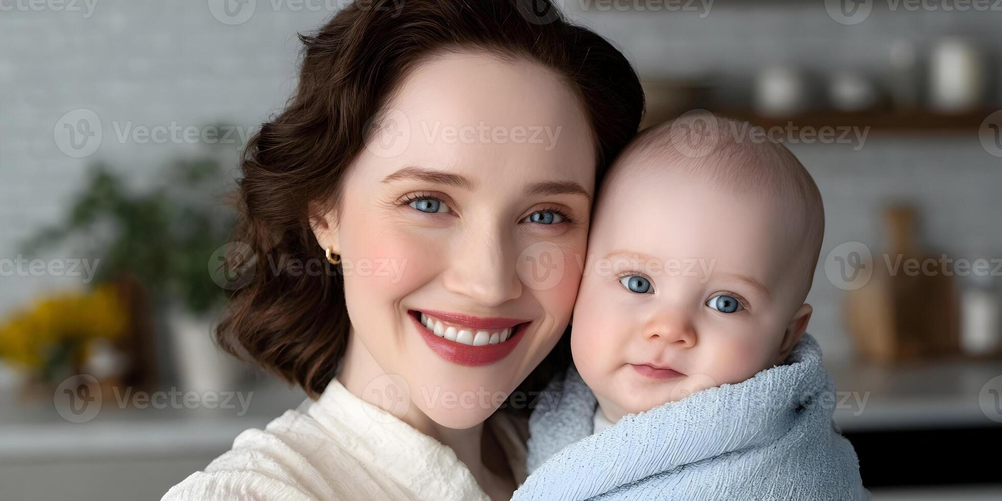 Happy Mother and Baby Close Up Portrait Studio Shot photo