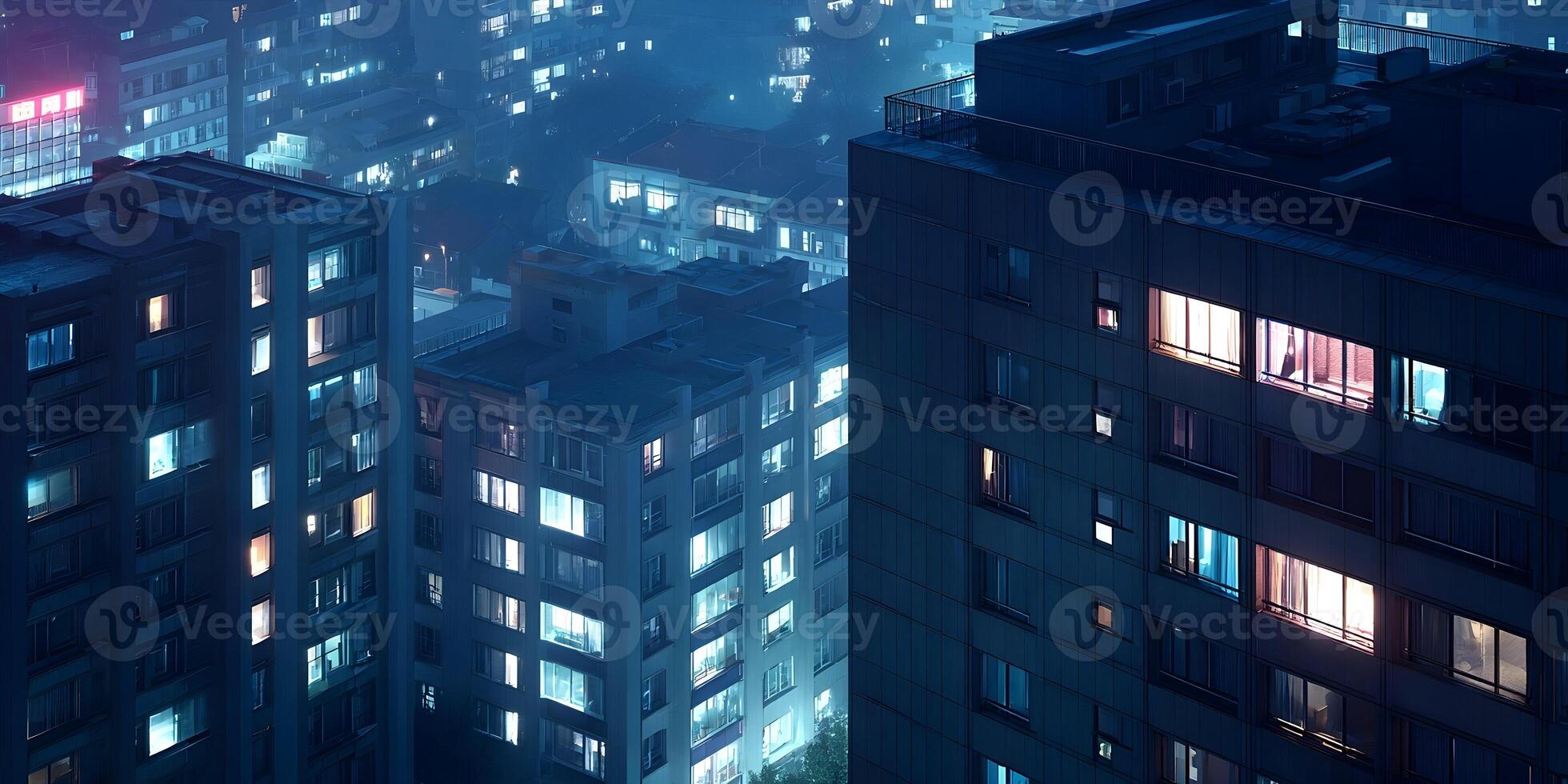 Night Cityscape Apartment Buildings Illuminated Windows City Lights photo